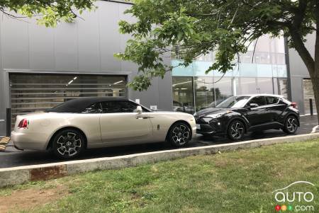 2018 Rolls-Royce Dawn and 2020 Toyota C-HR 2020, nose to nose